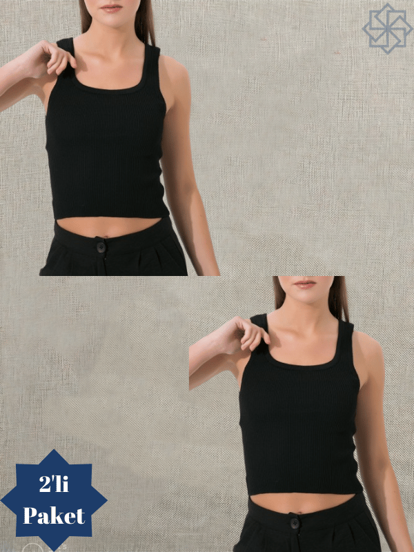Kadın Fitilli Görünümlü Pedli Kalın Askılı Basic Beyaz Atlet Crop