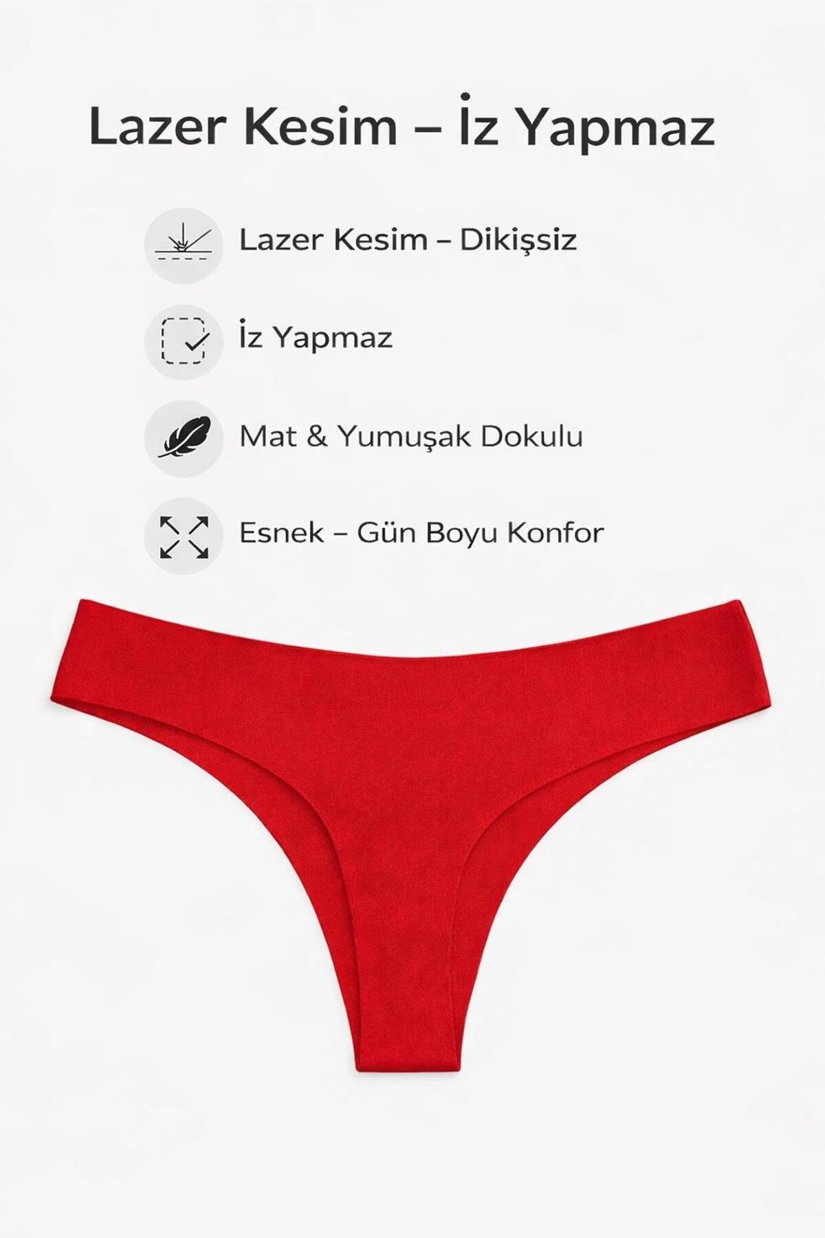 Kadın Lazer Kesim Normal Bel Tanga Külot 3'lü Paket– Dikişsiz, İz Yapmaz, Esnek Kumaş-Yılbaşına Özel