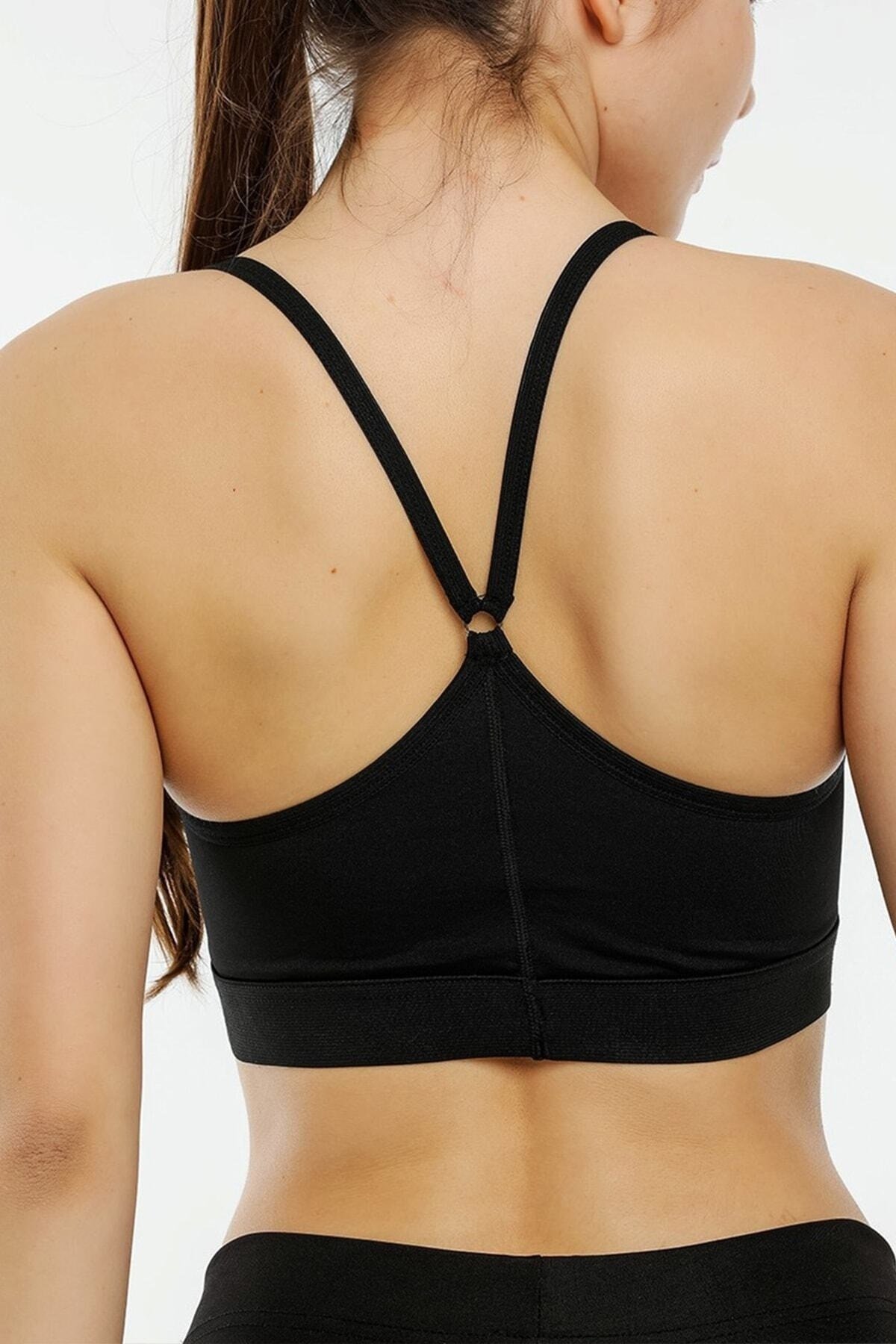 Kadın Siyah Çapraz Ince Ip Askılı Destekli Spor Sütyeni