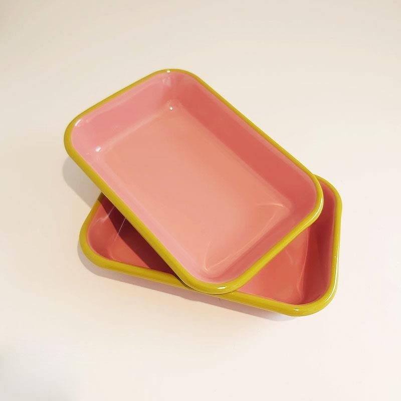 Emaye 22x16 cm 2'li Meze Tabağı Seti Gül Kurusu - K. Fıstık Yeşili