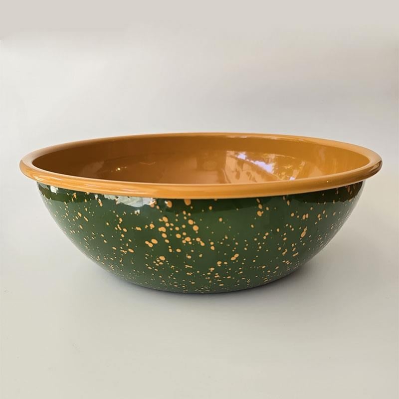 Emaye 32 cm Kase Serpme Asker Yeşili / Kordon ve İç Oksit Sarı