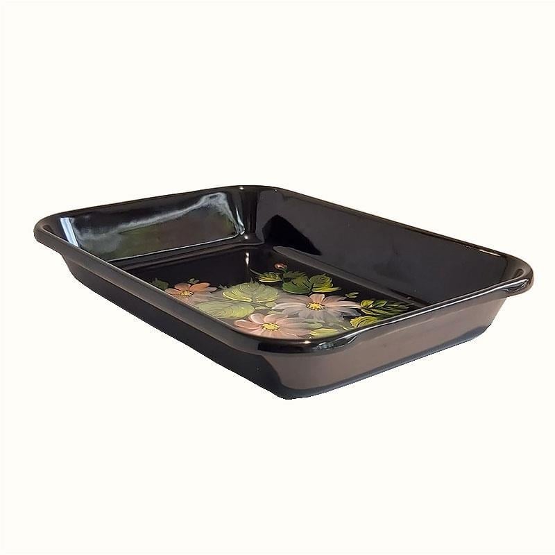 Emaye El Çizimi Çiçek Desen Meze Tabağı-2 27 x 19 cm