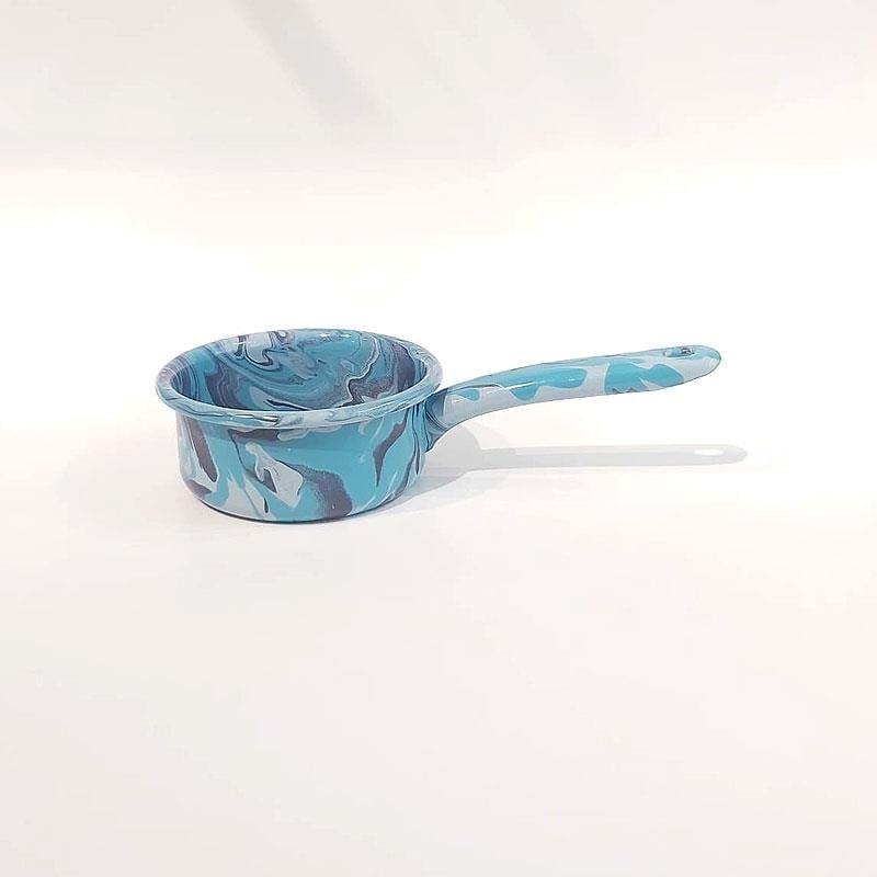Emaye Kaserol 12 cm Mermer Desen Mavi