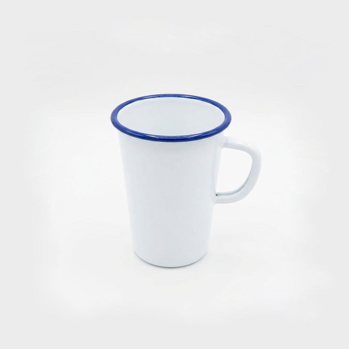 Emaye Konik Bardak Kulplu 350 ml Beyaz Kordon Kobalt