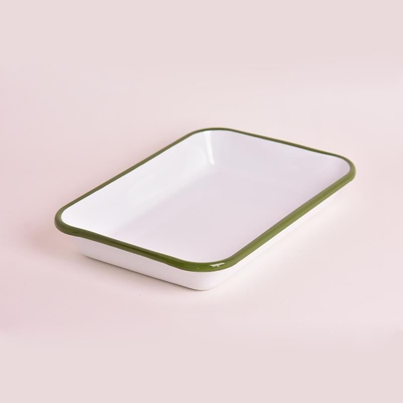 Emaye Meze Tabağı Beyaz Kordon Ç. Yeşil 27 x 19 cm