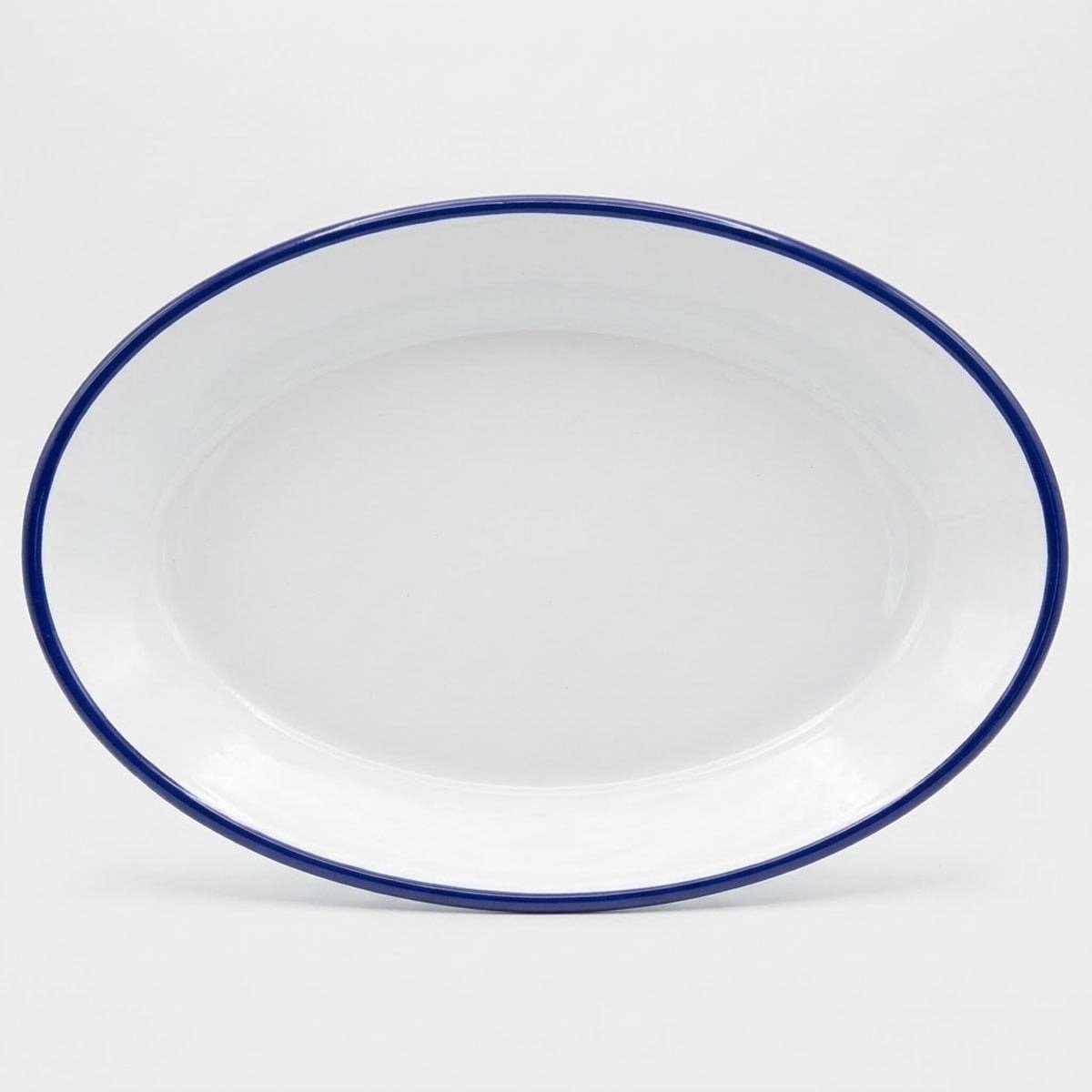 Emaye Oval Tabak Beyaz Kordon Kobalt 30 x 20 cm