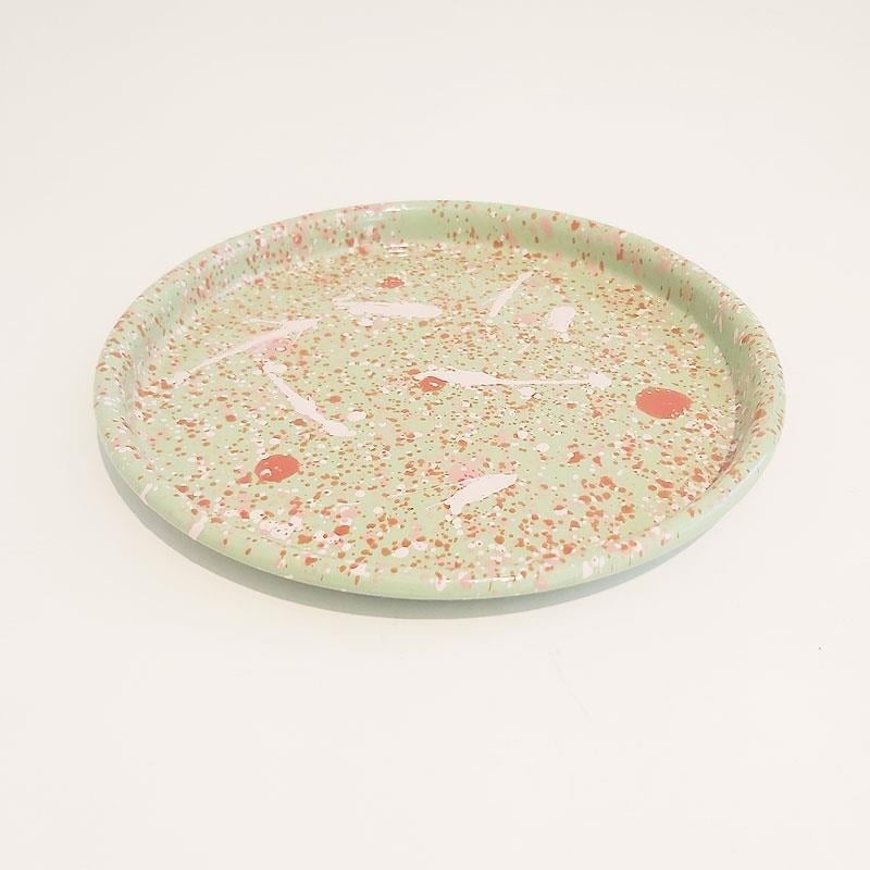 Emaye Pizza Tabağı Serpme Desen Yeşil 22 cm