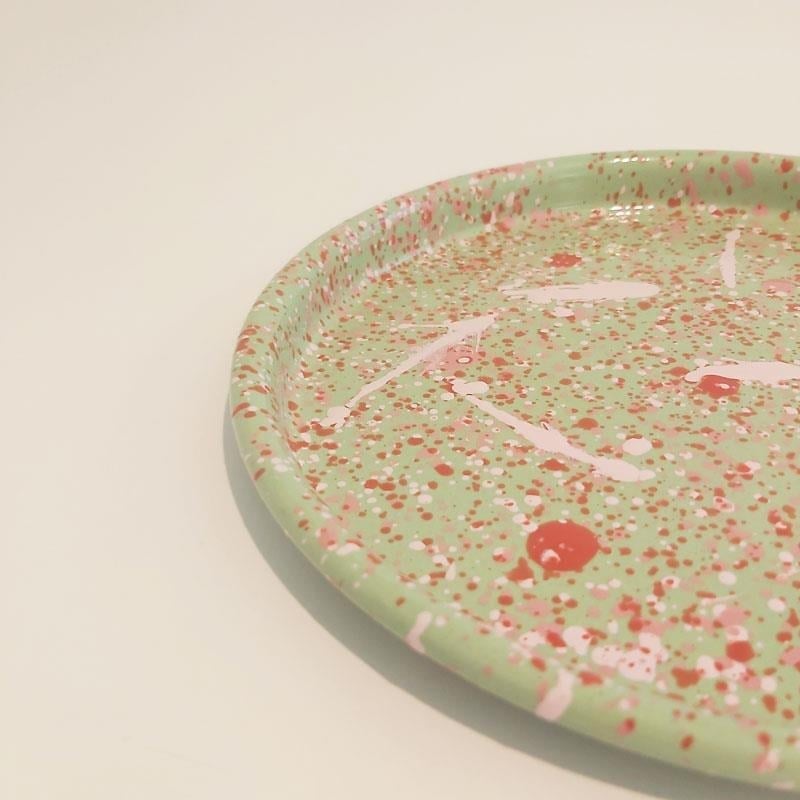 Emaye Pizza Tabağı Serpme Desen Yeşil 22 cm