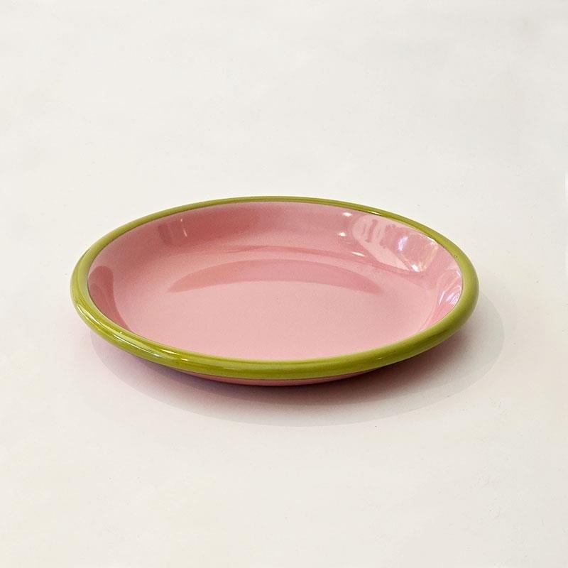 Emaye Tabak 20 cm Gül Kurusu Kordon F.Yeşil