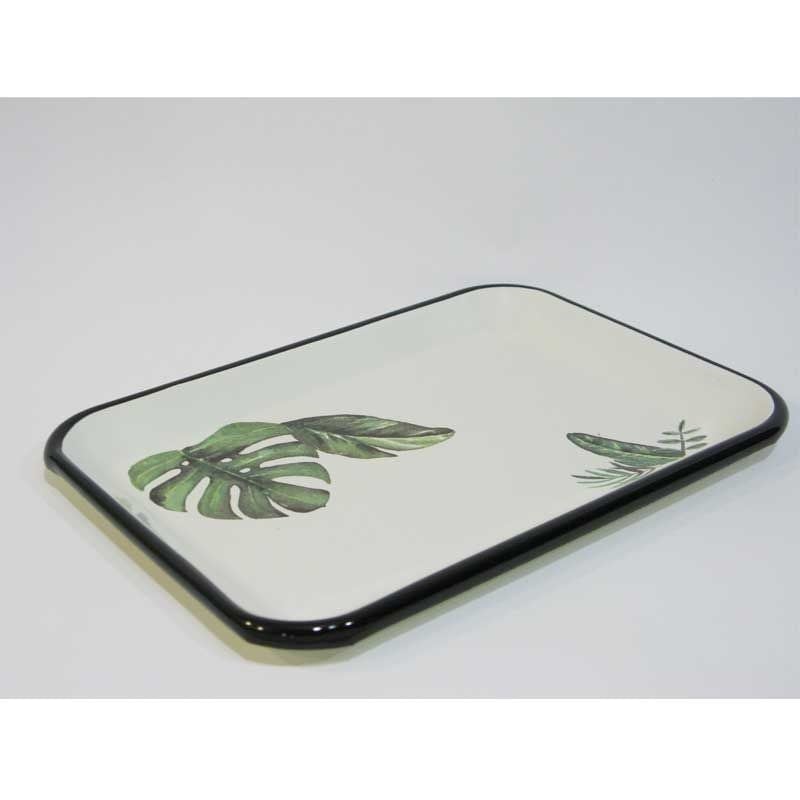 Tropic Yaprak Desen Emaye Dikdörtgen Tepsi 26x18 cm