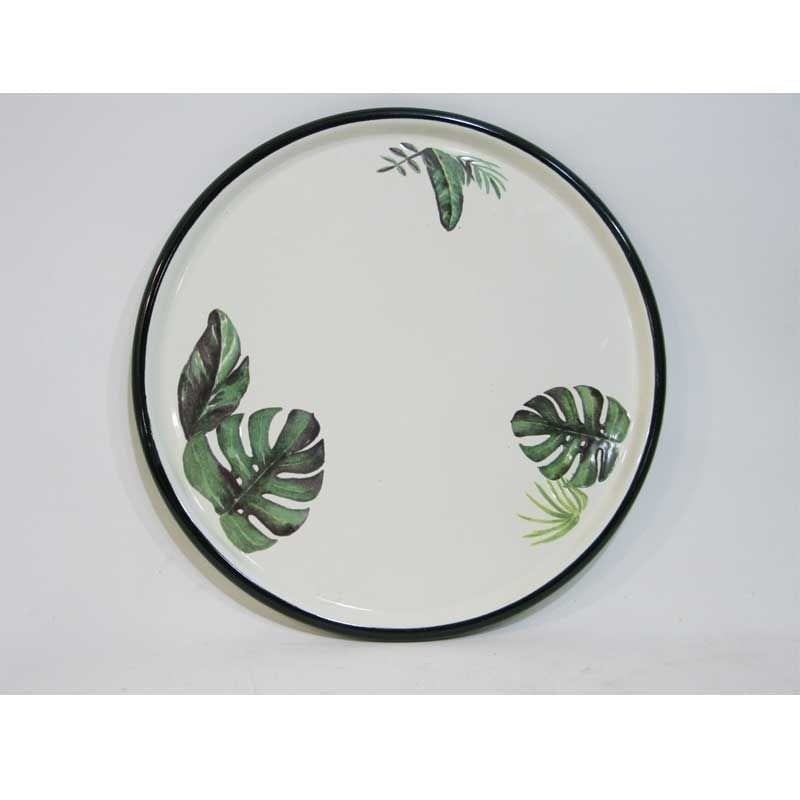 Tropic Yaprak Desen Emaye Sığ Tabak 28 cm