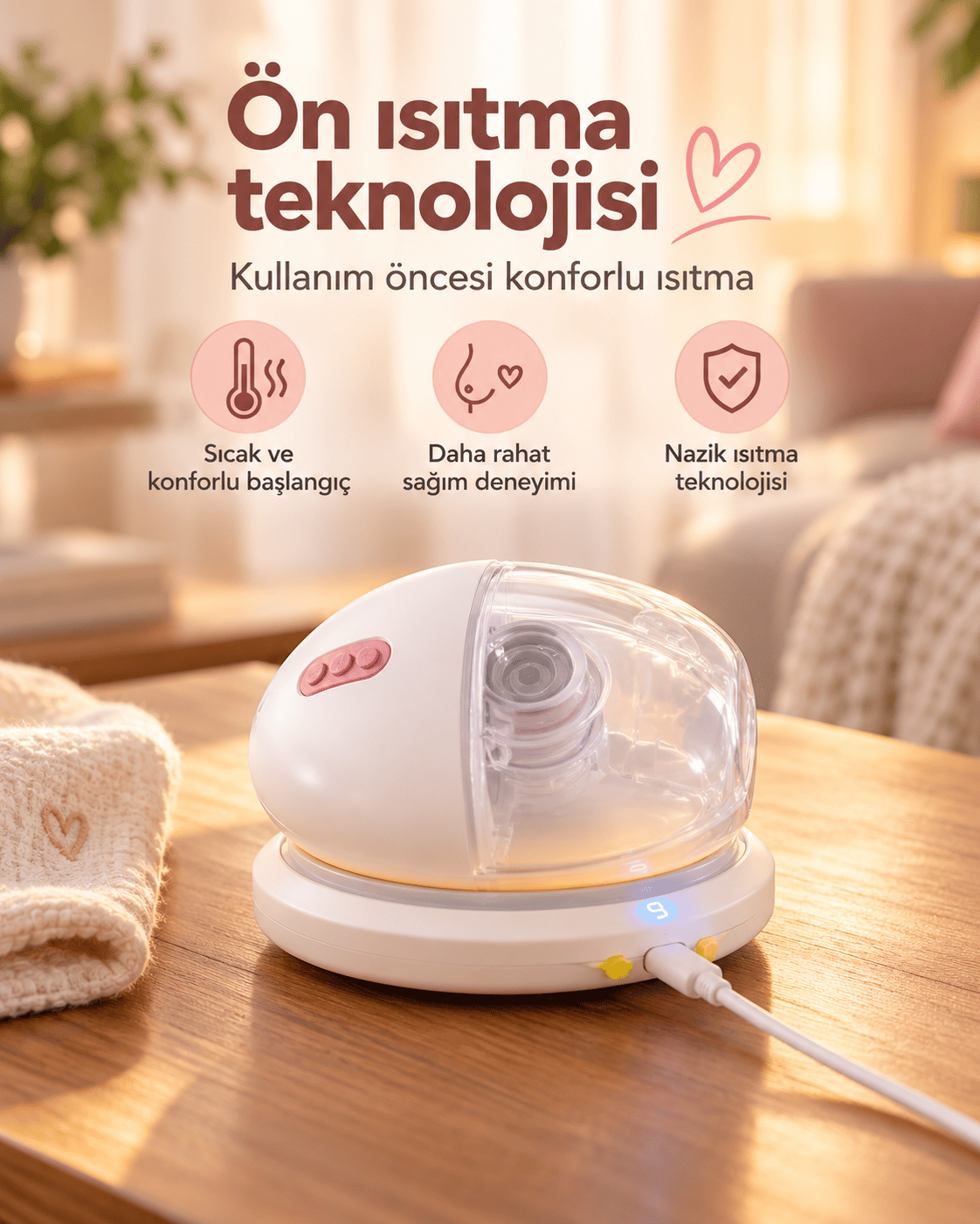 Minoo Milk Ön Isıtma Tabanlı Giyilebilir Elektrikli Göğüs Pompası – Eller Serbest Süt Sağma Makinesi, 9 Kademeli, 180 ml