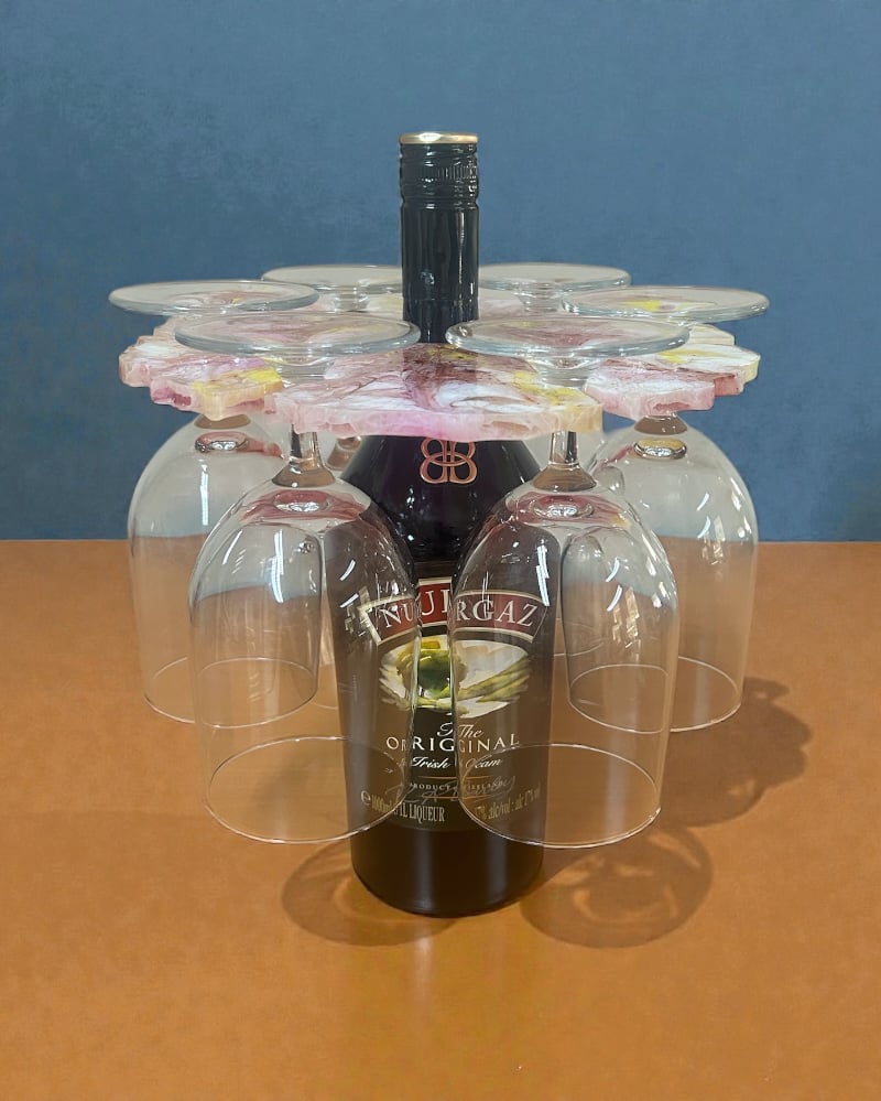 6'LI Şarap Kadehi Tutucu(Pembe Mermer Desen)