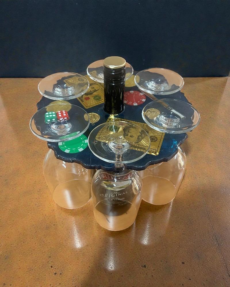 6'LI Şarap Kadehi Tutucu(Siyah Poker Temalı)