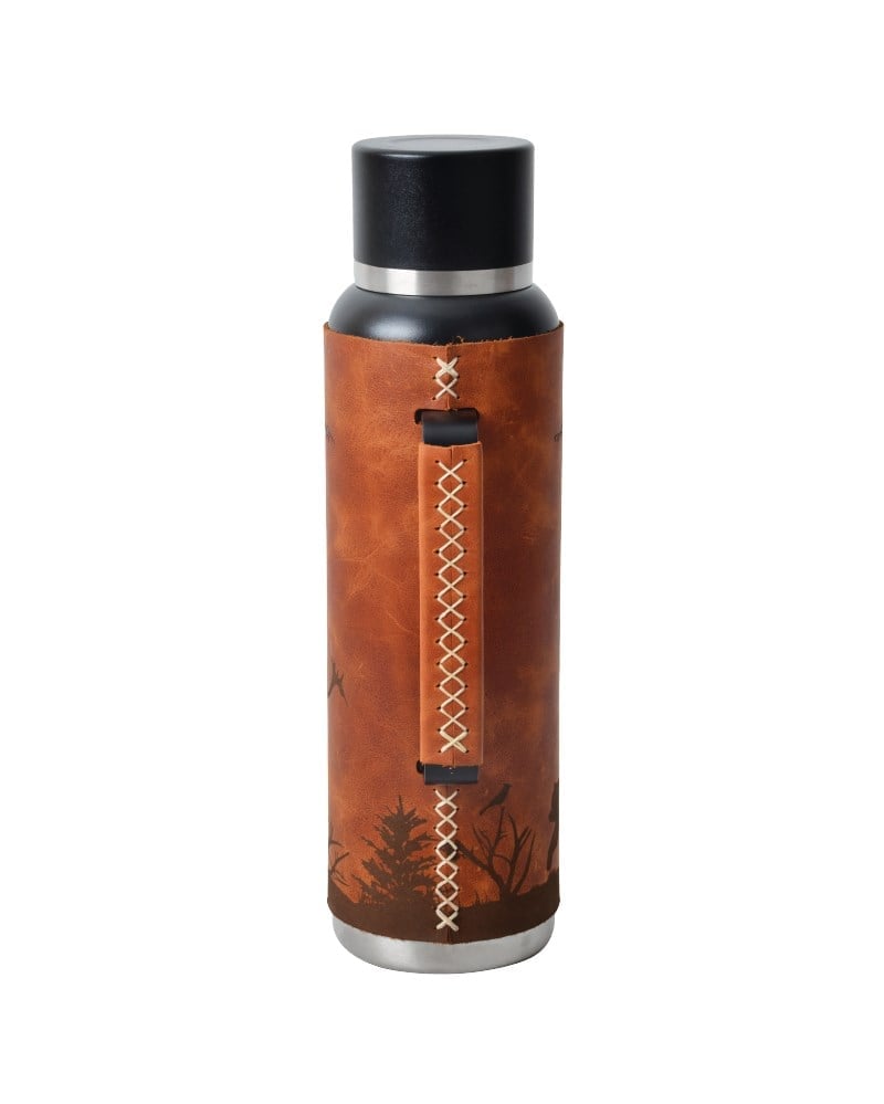 CAMPOUT ÇİFT KATMANLI TERMOS 1500 ML DERİ KAPLI SİYAH