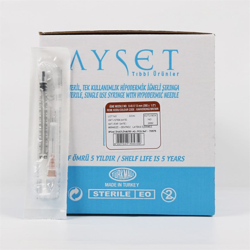 Ayset 1 CC İnsülin Enjektörü 250'li Paket