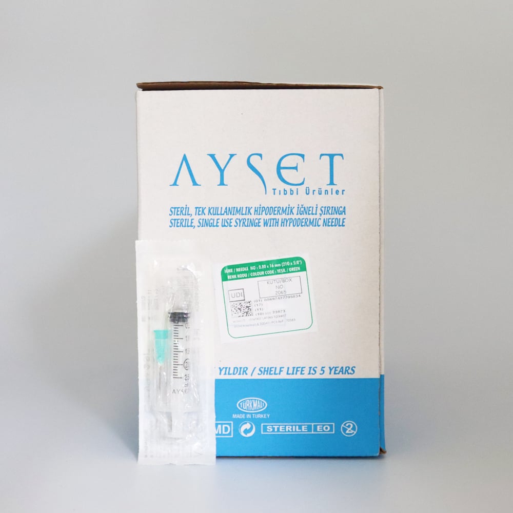 Ayset 2 CC 3 Parça (Contalı) Kısa ve Yeşil Uçlu Veteriner Enjektörü 300'lü Paket