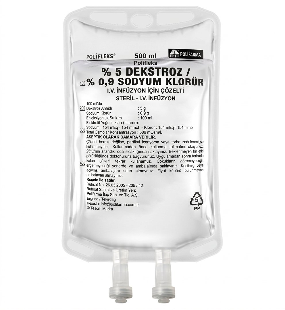 Dekstroz %5 + İzotonik %0,9 Sodyum Klorür 500 ML Setsiz Serum