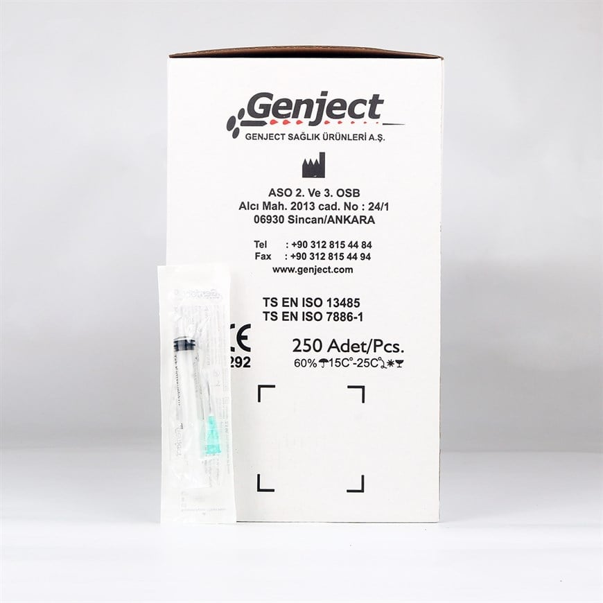 Genject 2 CC 3 Parça (Contalı) Kısa ve Yeşil Uçlu Veteriner Enjektörü 250'li Paket