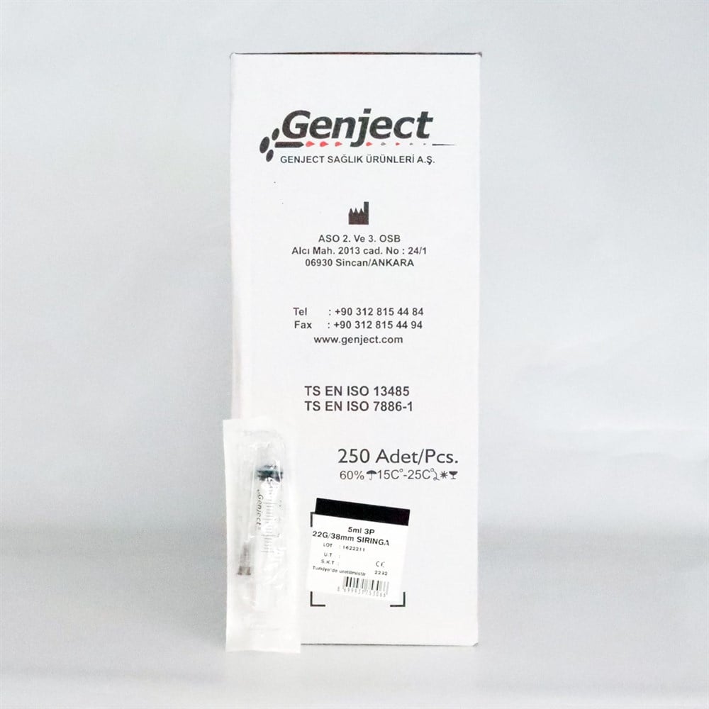 Genject 5 CC 3 Parça (CONTALI) Uzun ve Siyah Uçlu Enjektör 250'li Paket