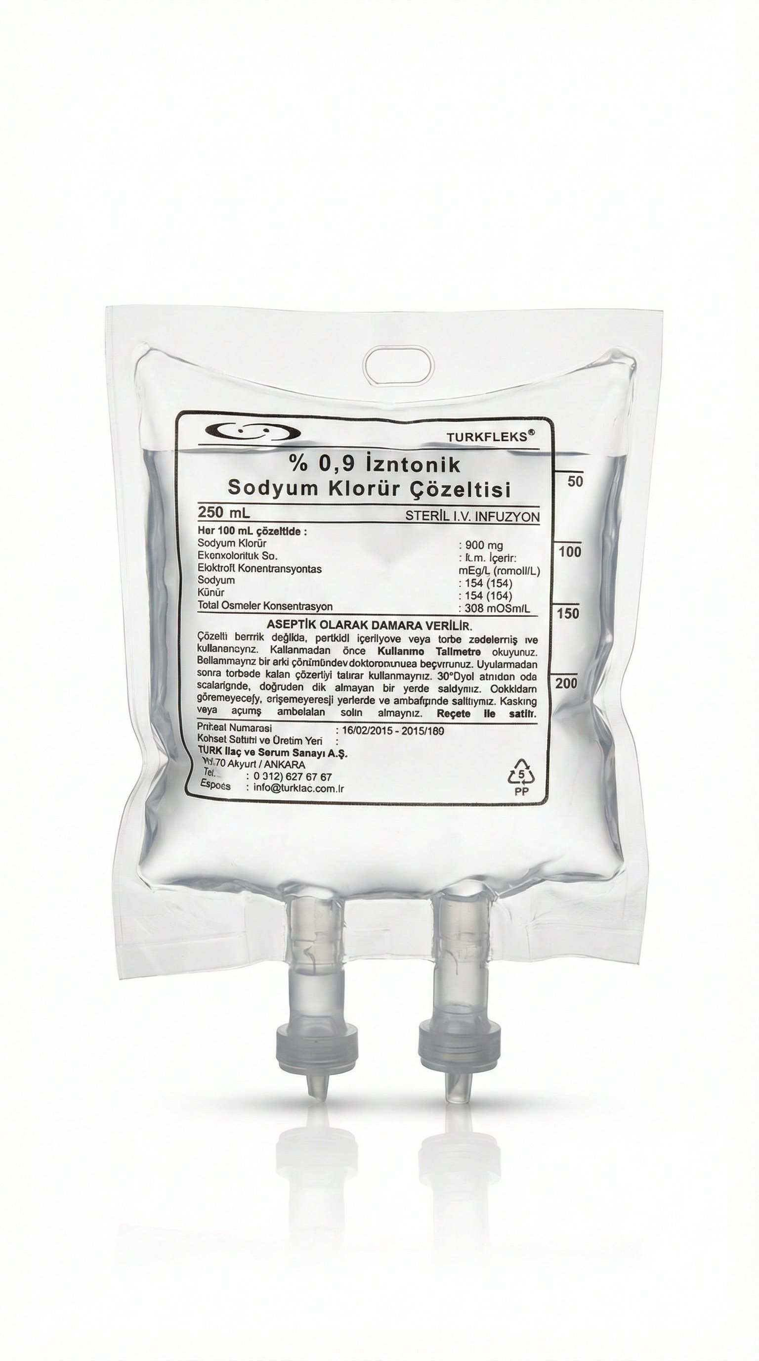 İzotonik %0,9 Sodyum Klorür 250 ML Setsiz