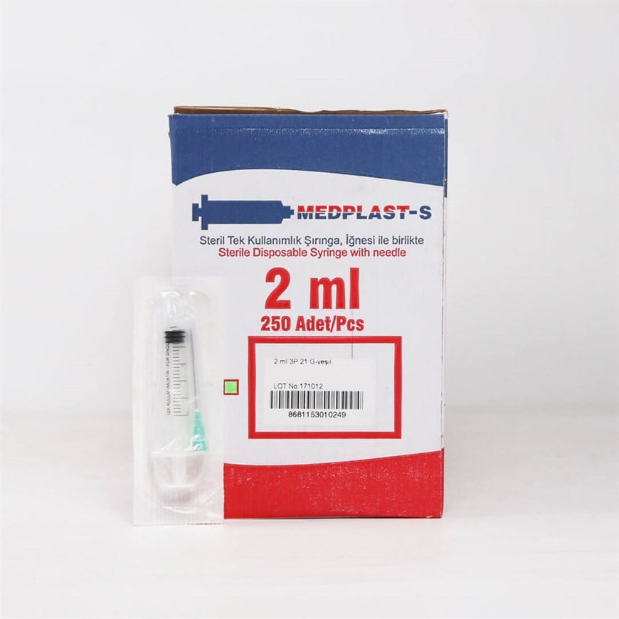 Medplast 2 CC 3 Parça (CONTALI) Uzun ve Yeşil Uçlu Enjektör 250'li Paket