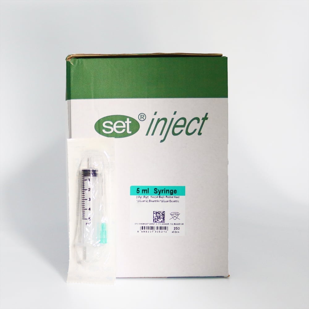 Set İnject 5 CC 3 Parça (CONTALI) Uzun ve Yeşil Uçlu Enjektör 250'li Paket