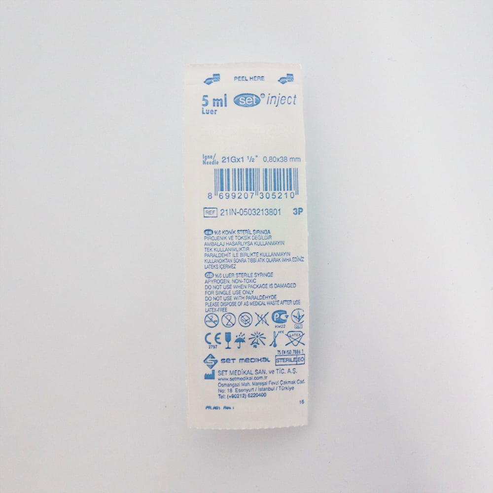 Set İnject 5 CC 3 Parça (CONTALI) Uzun ve Yeşil Uçlu Enjektör 250'li Paket