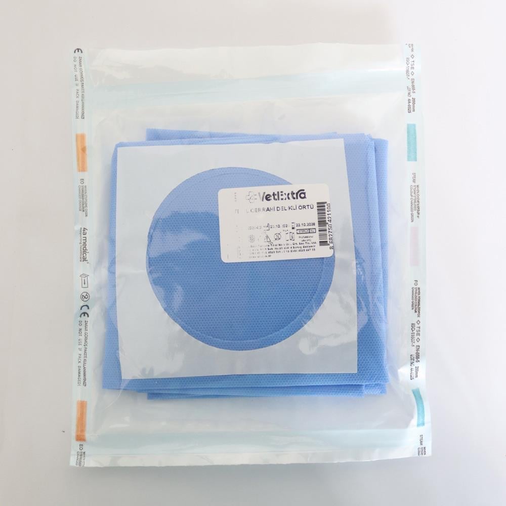 VetExtra Steril Cerrahi Delikli Serviyet Örtüsü 75*75 CM (35 GR SMS Kumaş Delik Çapı 6 CM)