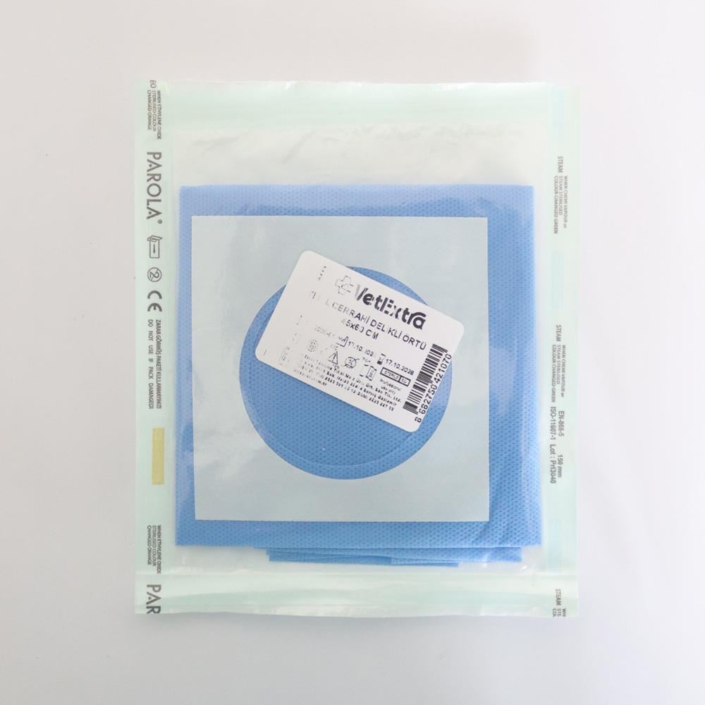 VetExtra Steril Cerrahi Delikli Serviyet Örtüsü 45*60 CM (35 GR SMS Kumaş Delik Çapı 6 CM)