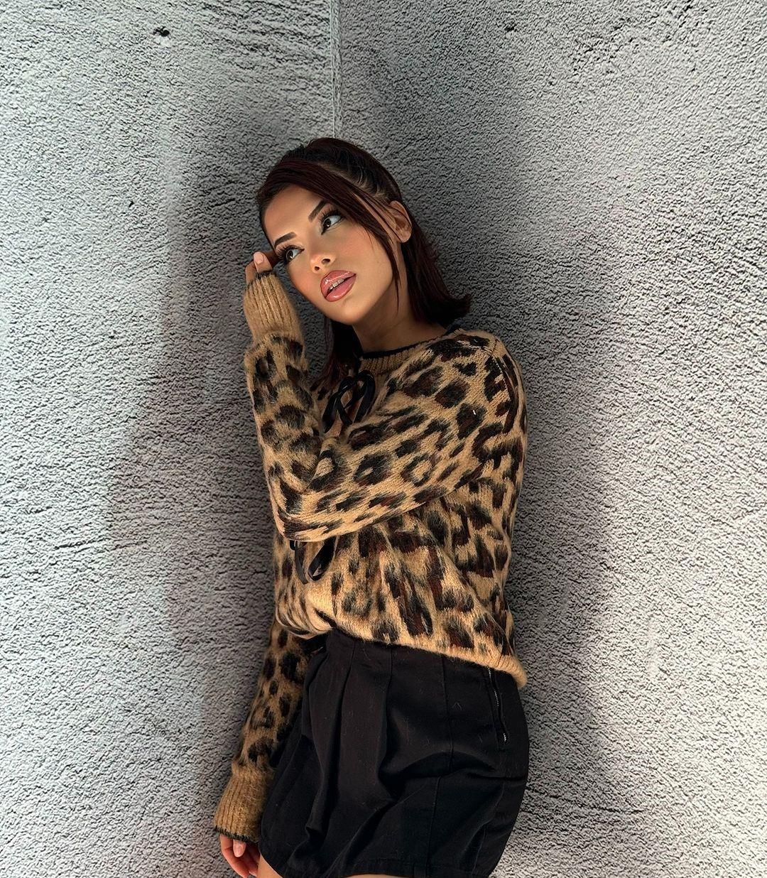 Leopar Desenli Bağlamalı Kadın Hırka