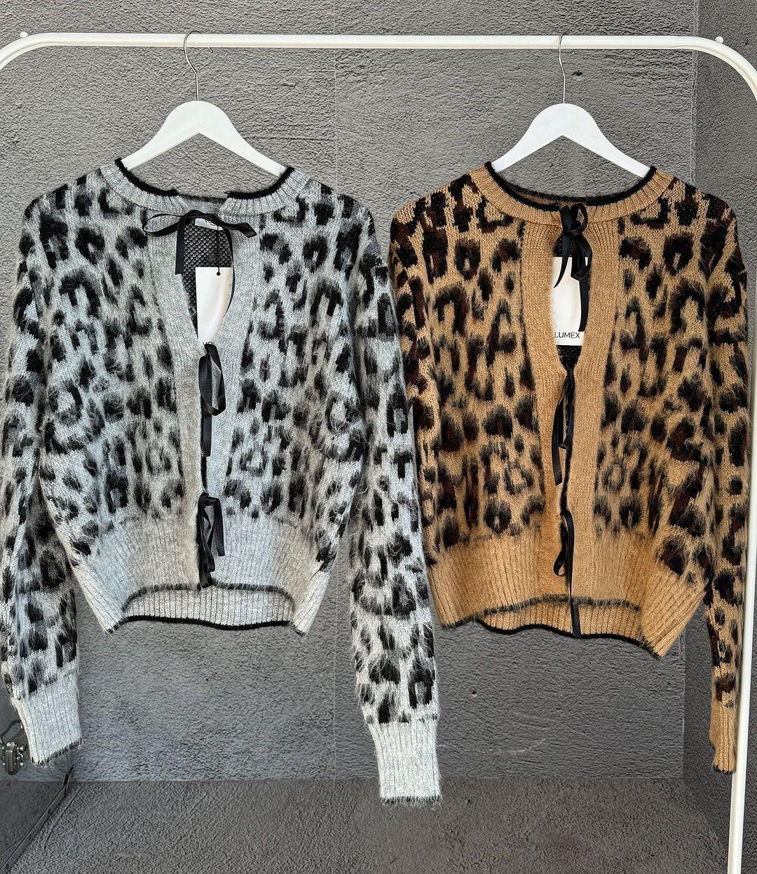 Leopar Desenli Bağlamalı Kadın Hırka