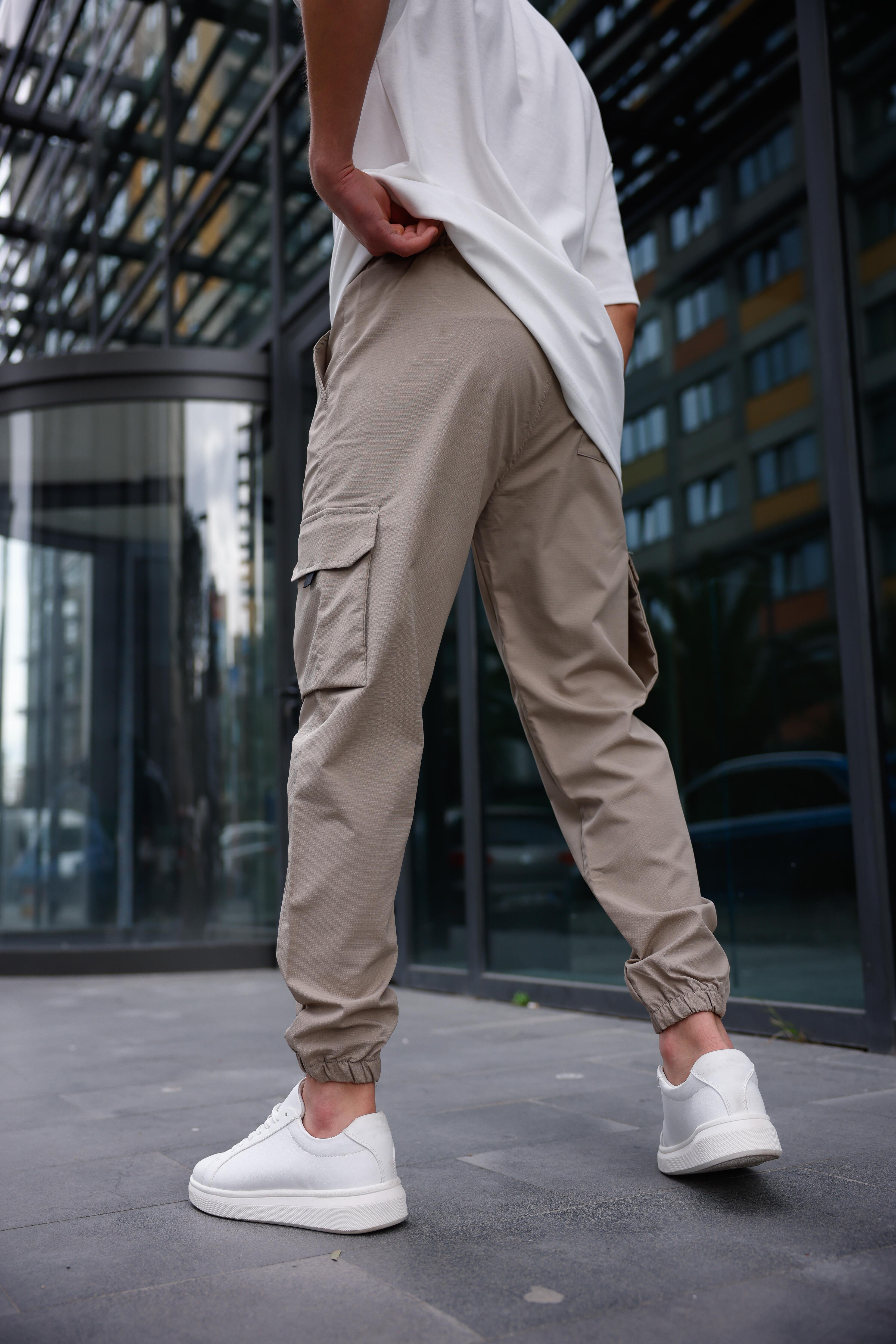 Paraşüt Kumaş Bej Renk Erkek Pantolon