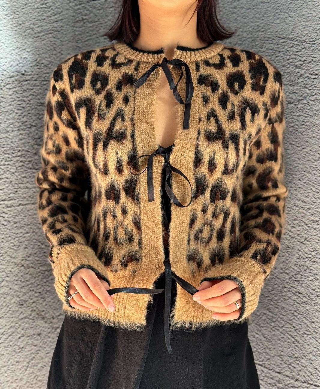 Leopar Desenli Bağlamalı Kadın Hırka