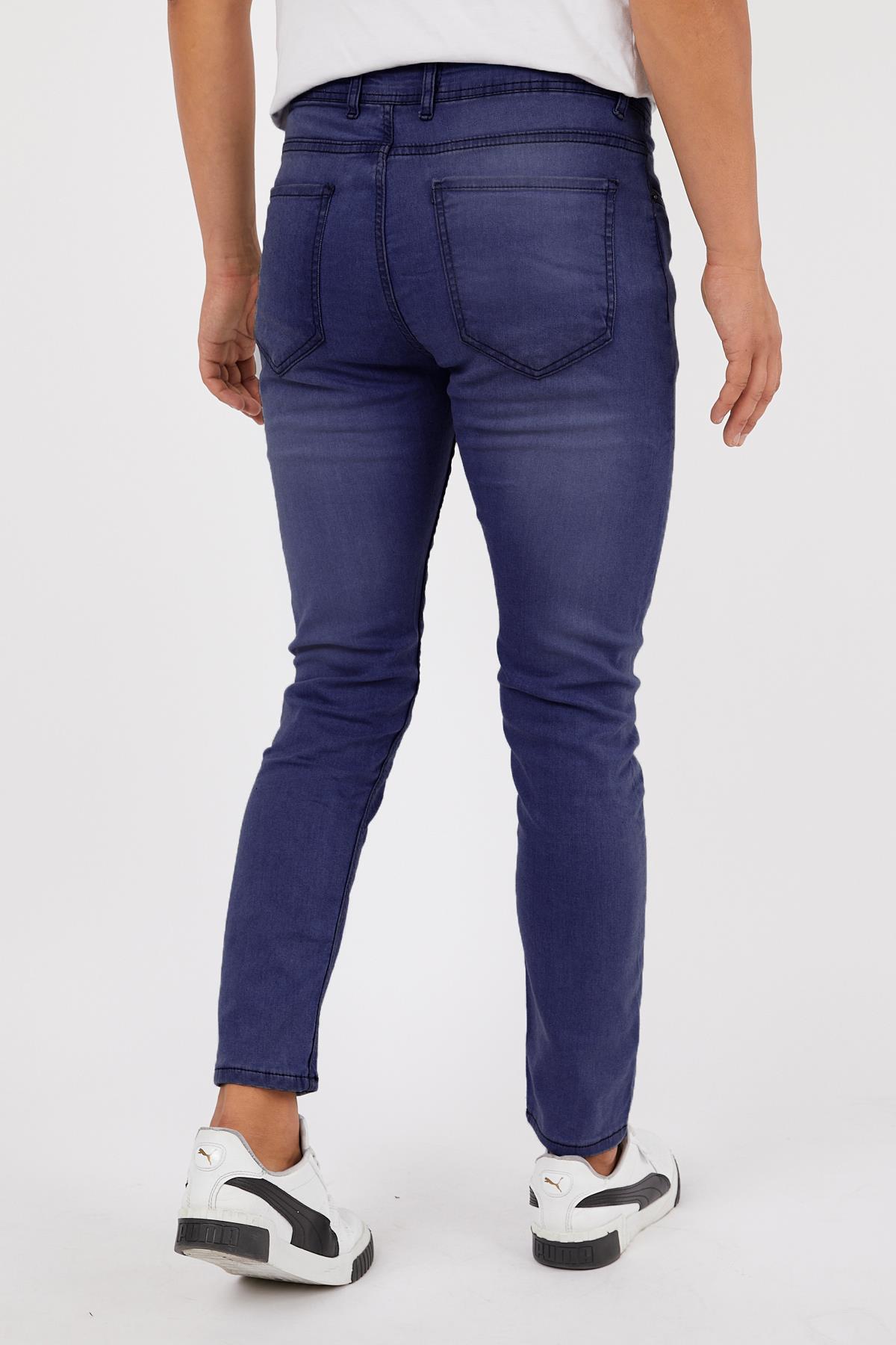 Lacivert Renk Eskitme Erkek Slim Fit Kot Pantolon