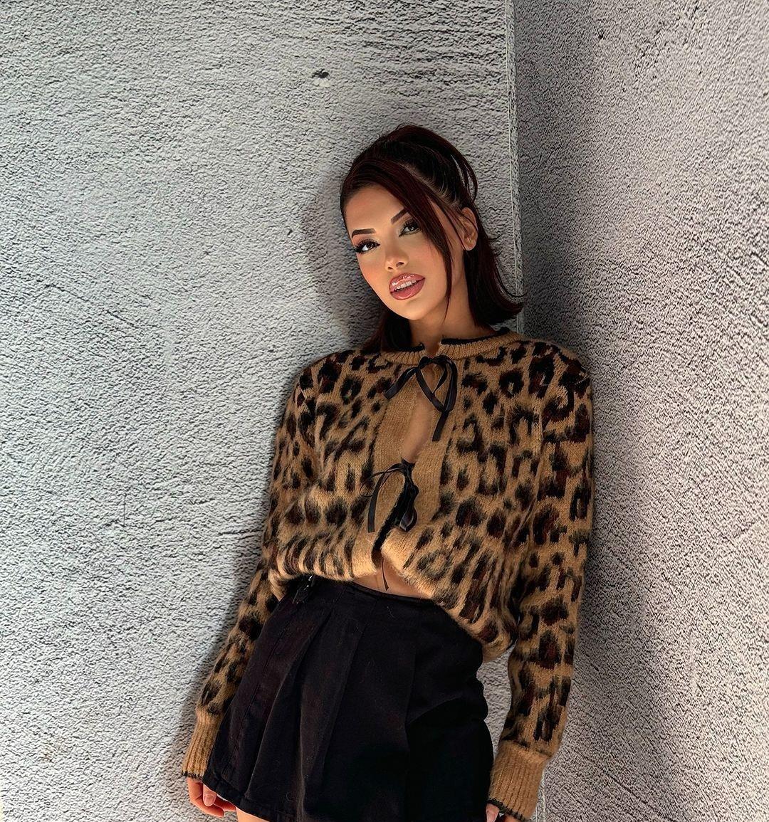 Leopar Desenli Bağlamalı Kadın Hırka