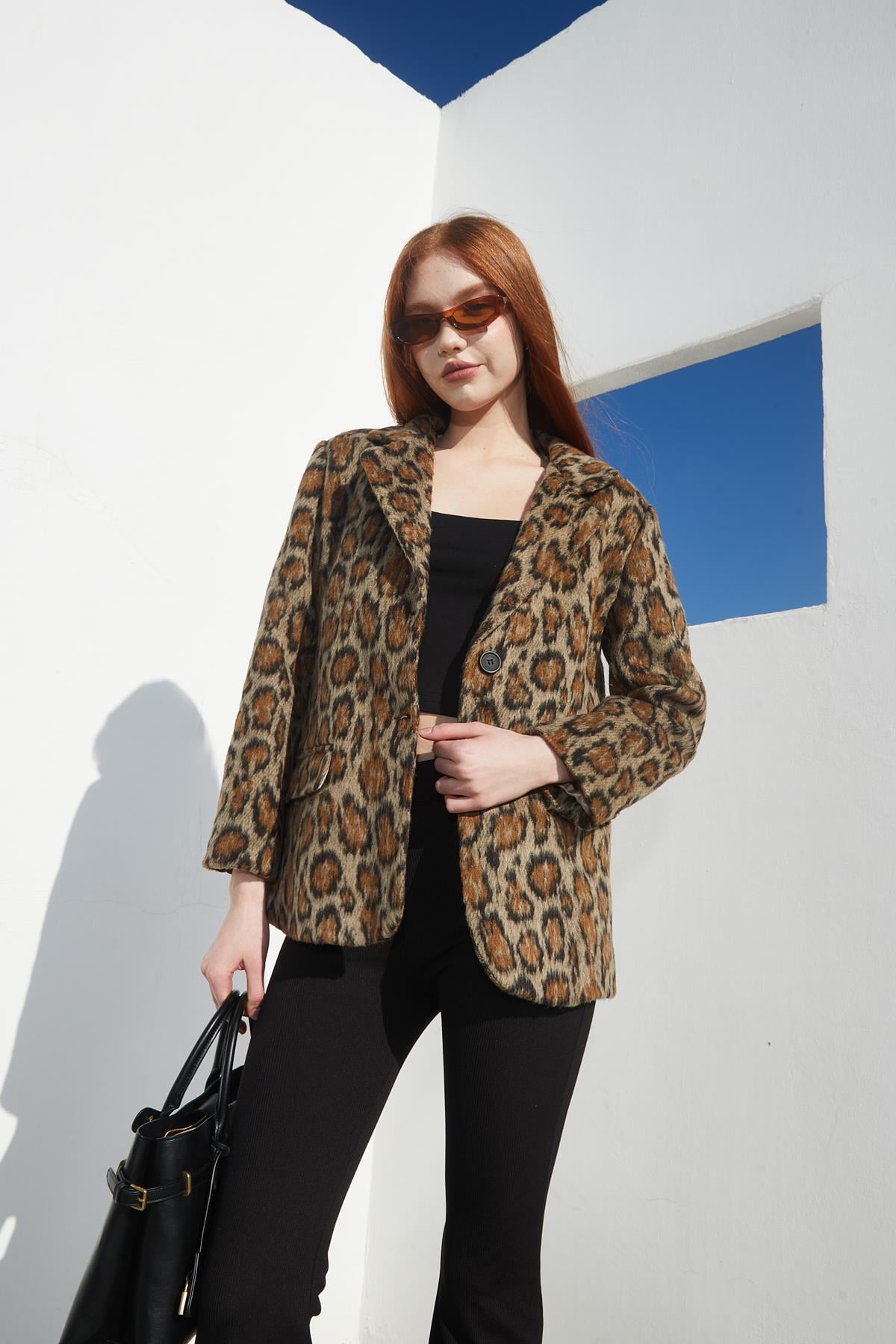 Leopar Desenli Kaşe Ceket