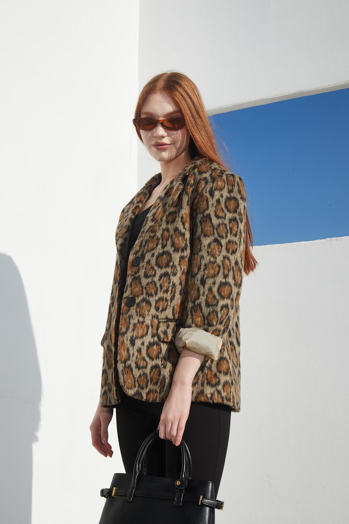 Leopar Desenli Kaşe Ceket