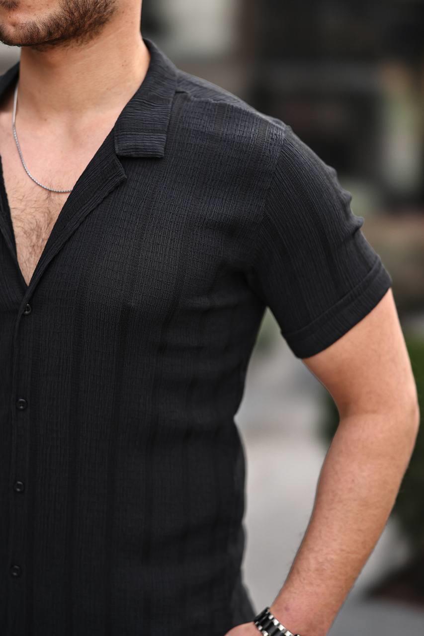 Şal Yaka Krep Kumaş Siyah Renk Erkek Gömlek