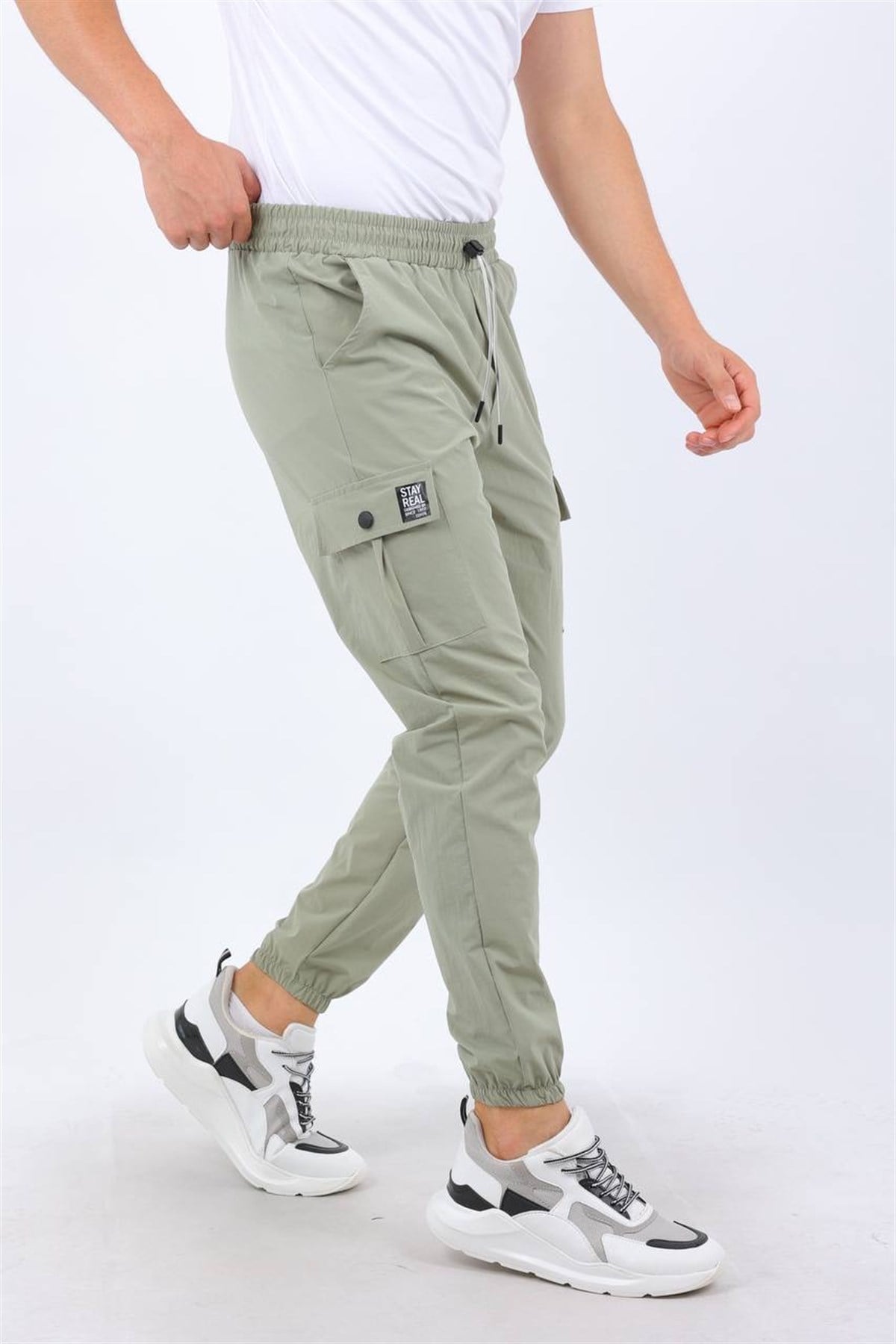 Açık Yeşil Renk Kargo Cepli Paraşüt Kumaş Spor Pantolon 
