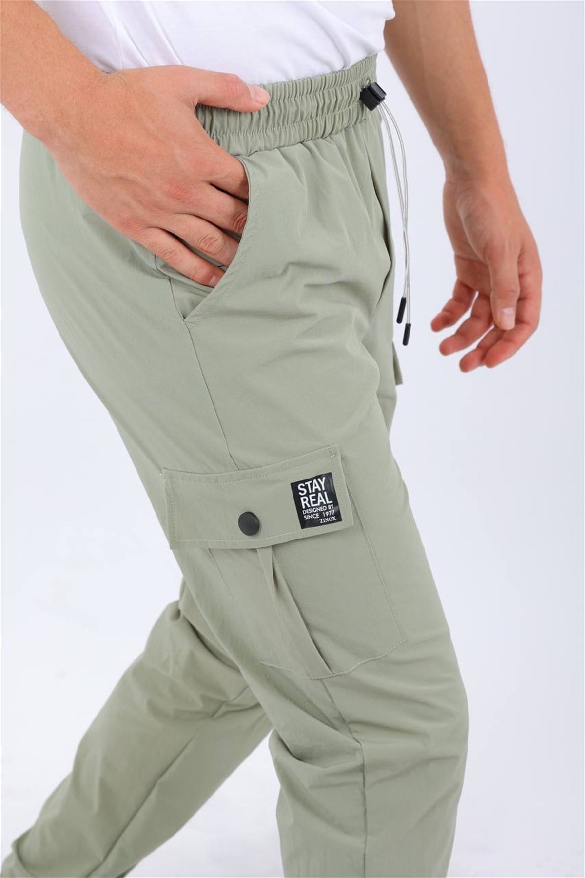 Açık Yeşil Renk Kargo Cepli Paraşüt Kumaş Spor Pantolon 