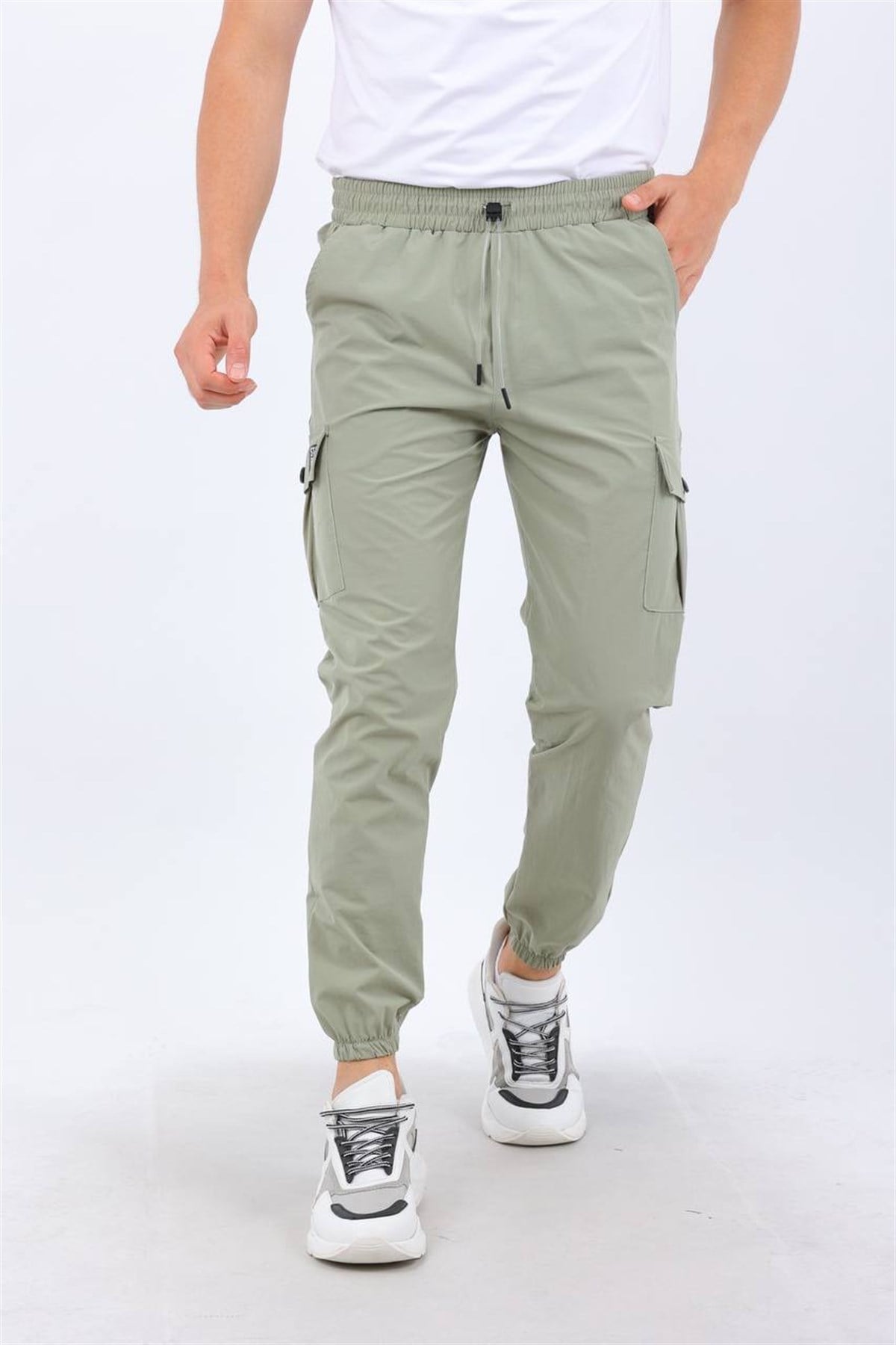 Açık Yeşil Renk Kargo Cepli Paraşüt Kumaş Spor Pantolon 