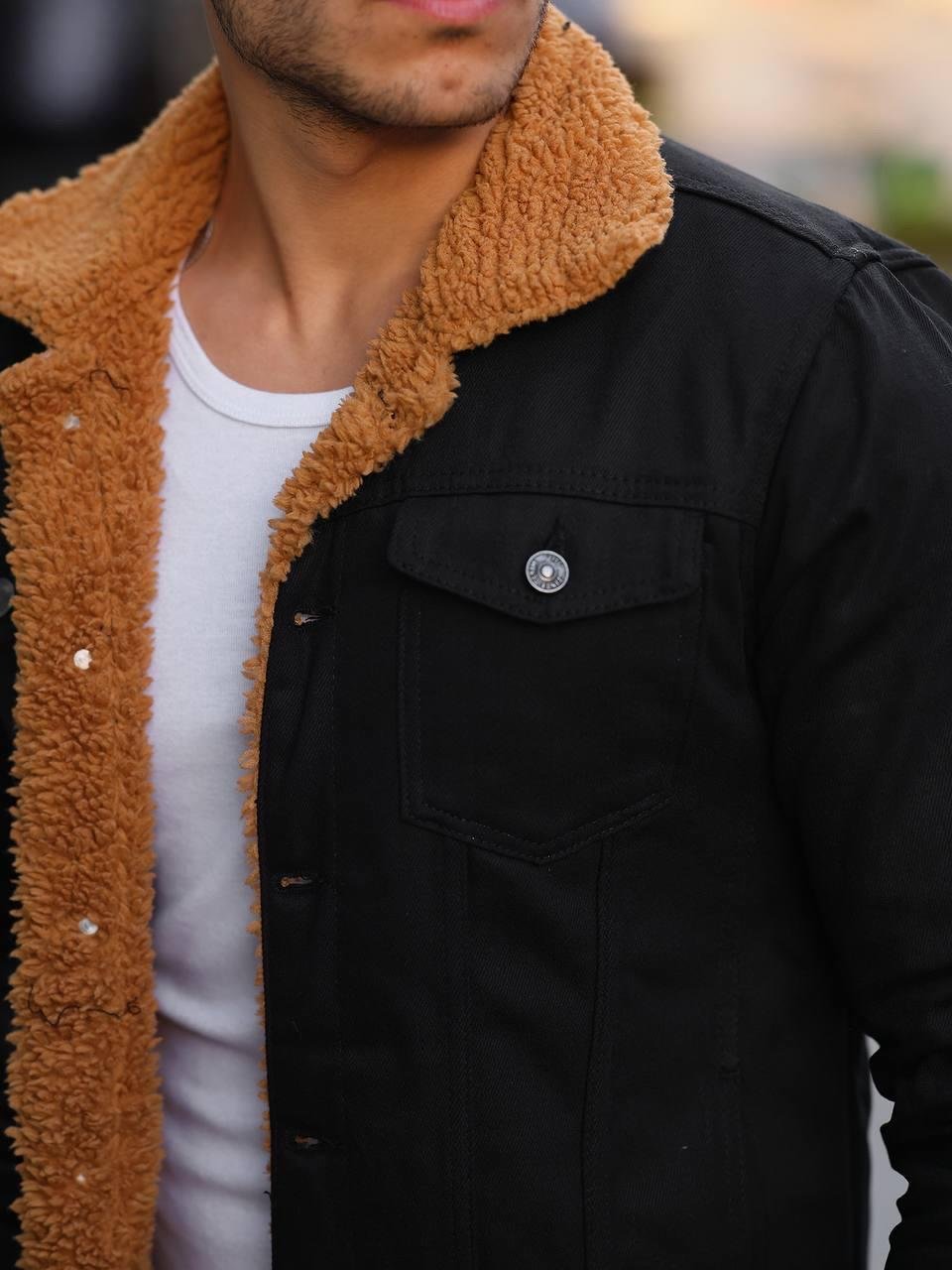 Siyah İçi Hardal Kürklü Erkek Mont