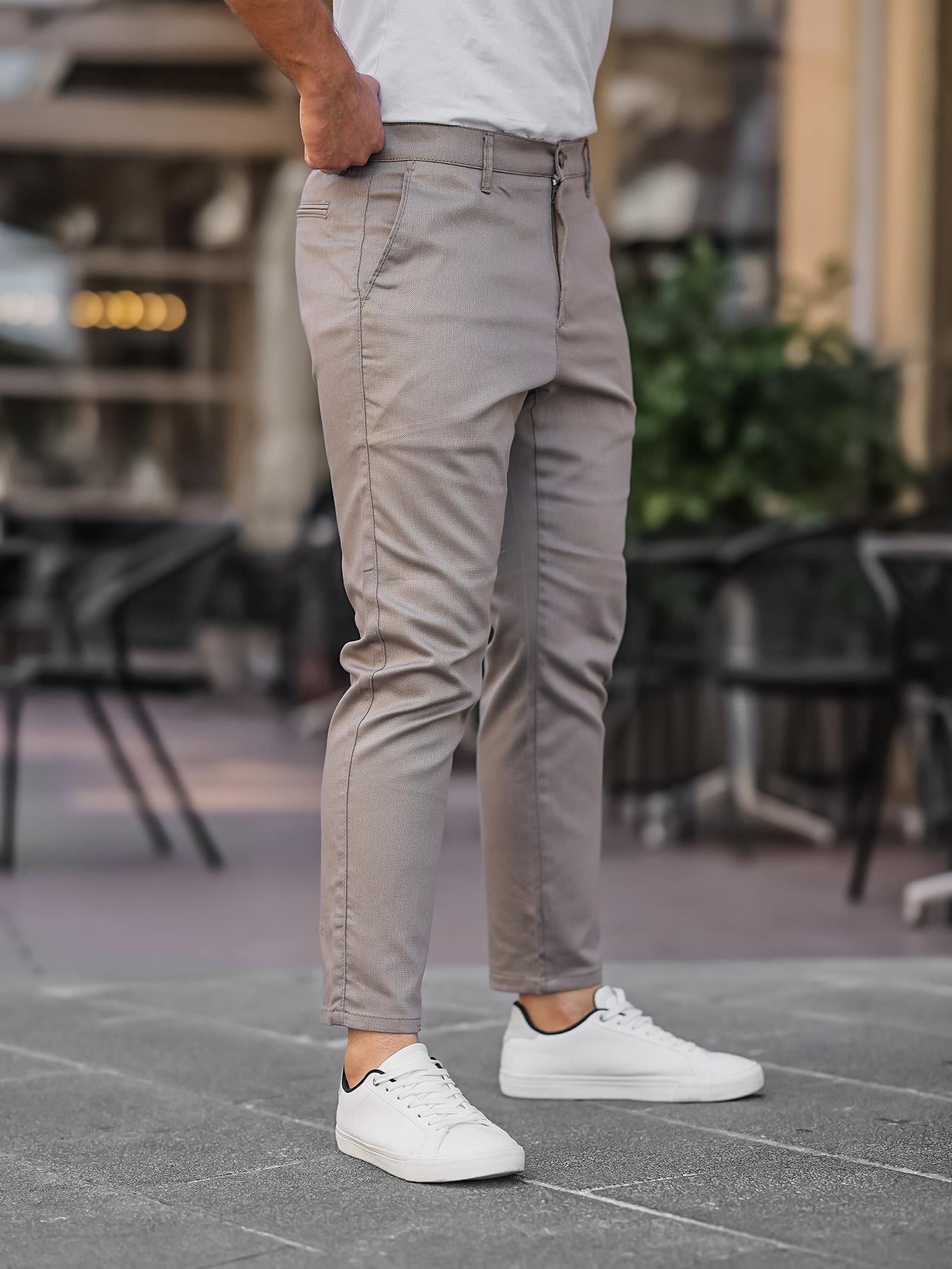 Bej Renk Armürlü Gabardin Pantolon