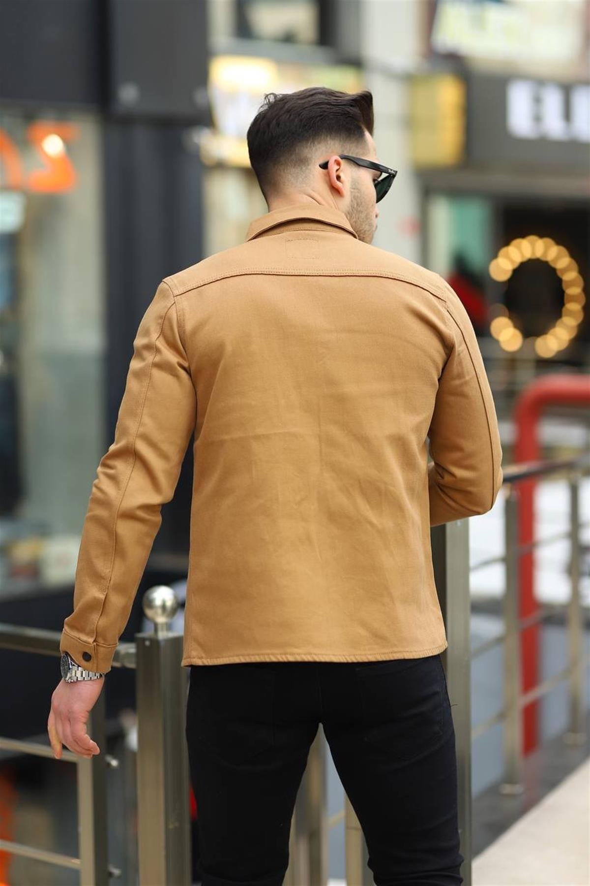 Camel Renk Çift Cep Çıtçıtlı Kot Gömlek