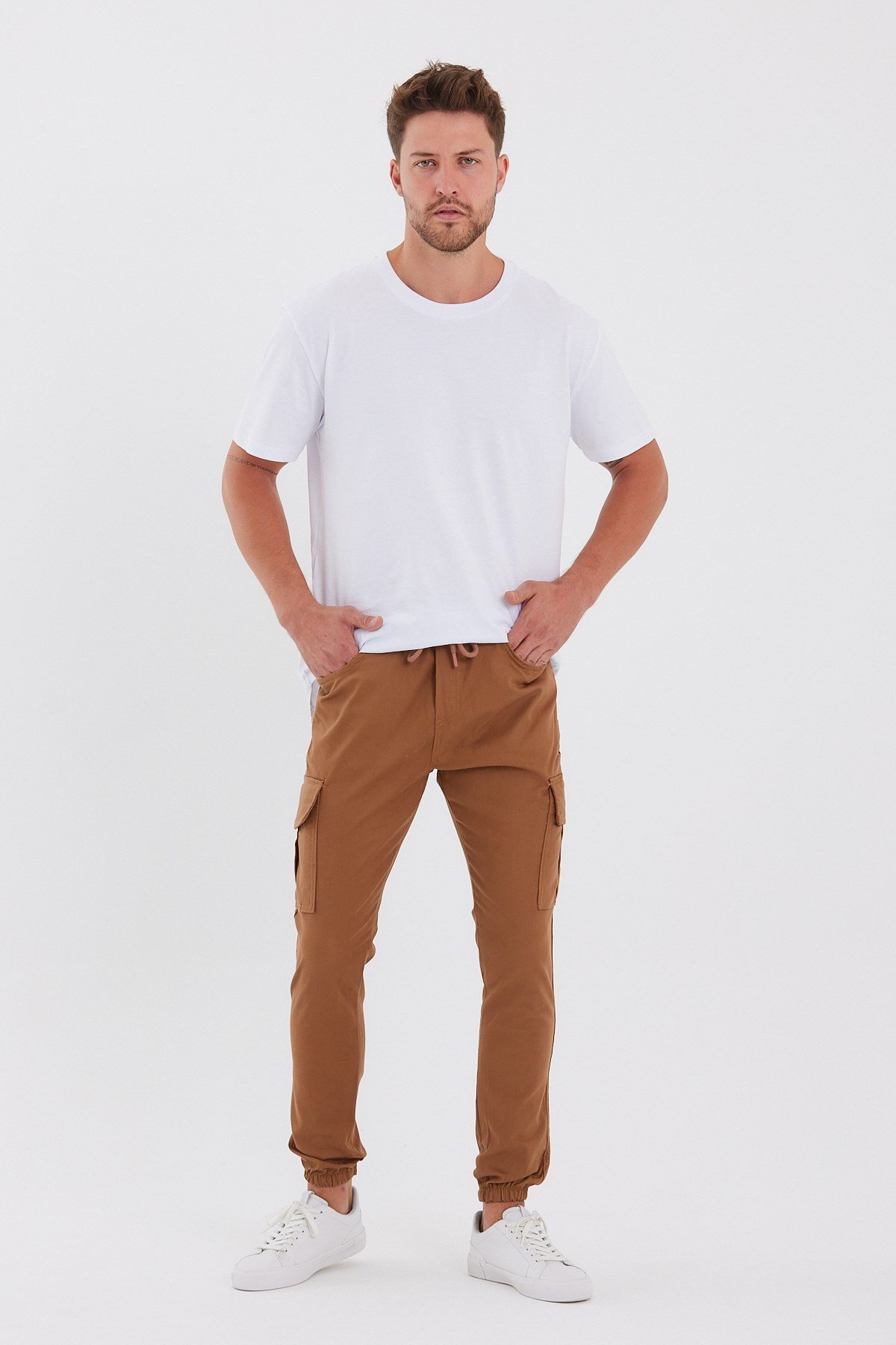 Camel Renk Çift Cep Kargo Spor Pantolon