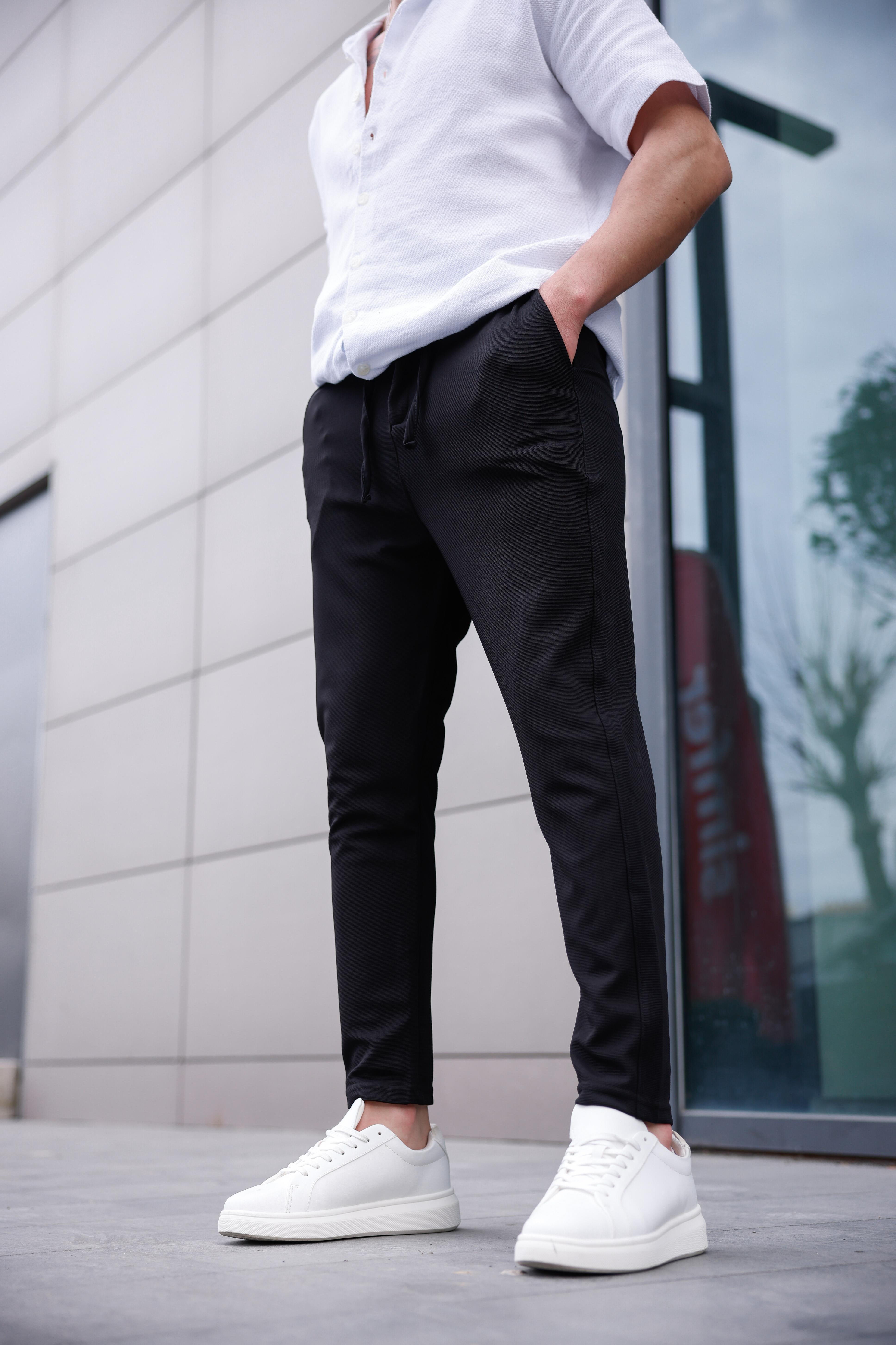 Erkek Siyah Renk Likralı Kumaş Jogger Pantolon