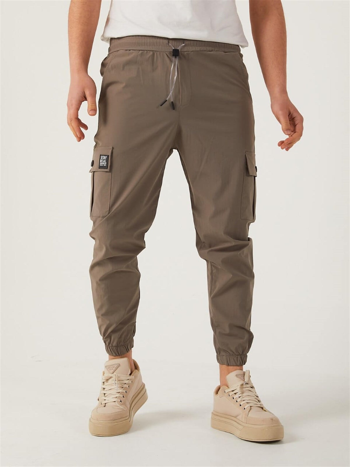 Haki Renk Kargo Cepli Paraşüt Kumaş Spor Pantolon 