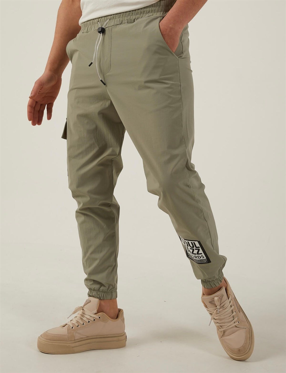 Haki Renk Kargo Cepli Paraşüt Kumaş Spor Pantolon