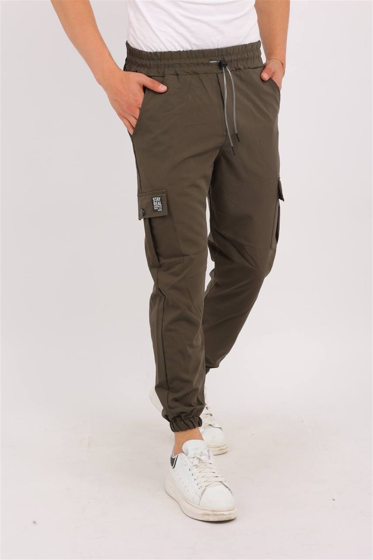 Haki Renk Kargo Cepli Paraşüt Kumaş Spor Pantolon 